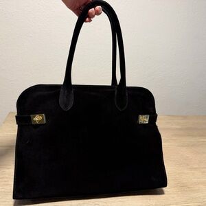Claudia Firenze Black Suede Structured Tote with Gold Hardware